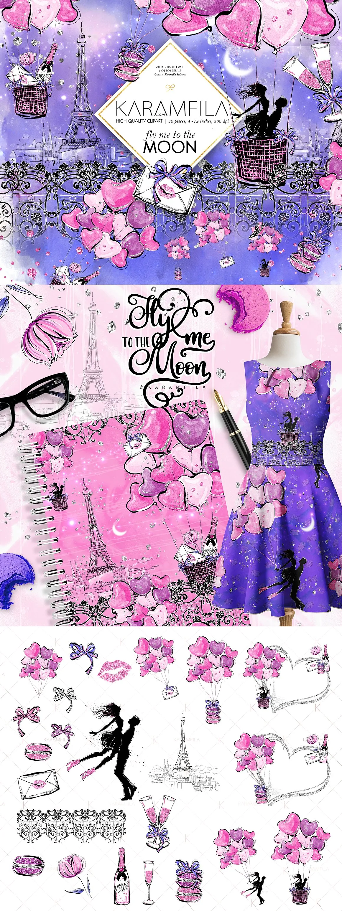 手绘2018流行色风格的情人节元素集合（png）插图(1)