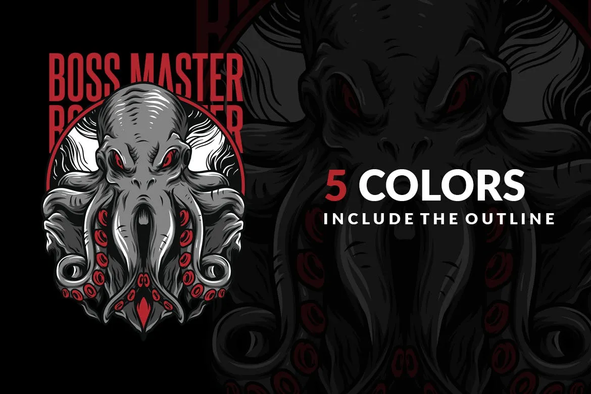 章鱼老大潮牌T恤印花图案素材库精选设计素材 Boss Master插图(3)