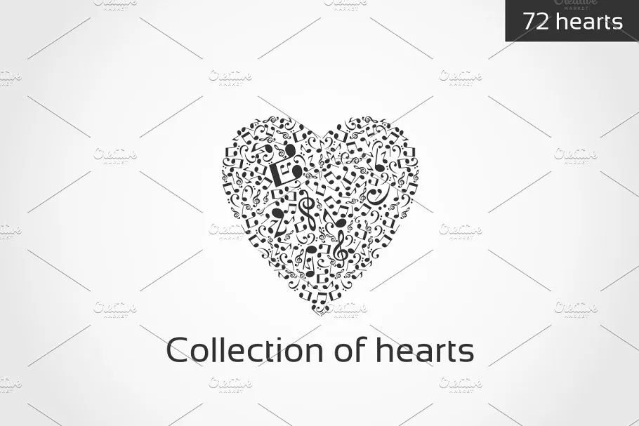 各种主题图标拼凑心形插画 Collection of hearts