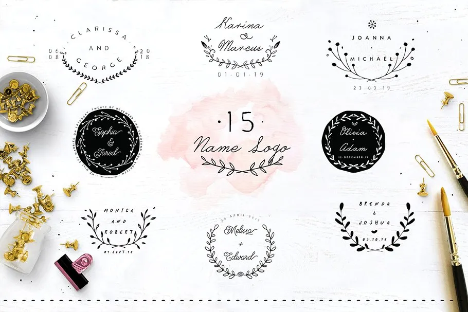 30款预留时间花环徽章Logo模板 30 Save the Date Wreath Logo插图(3)