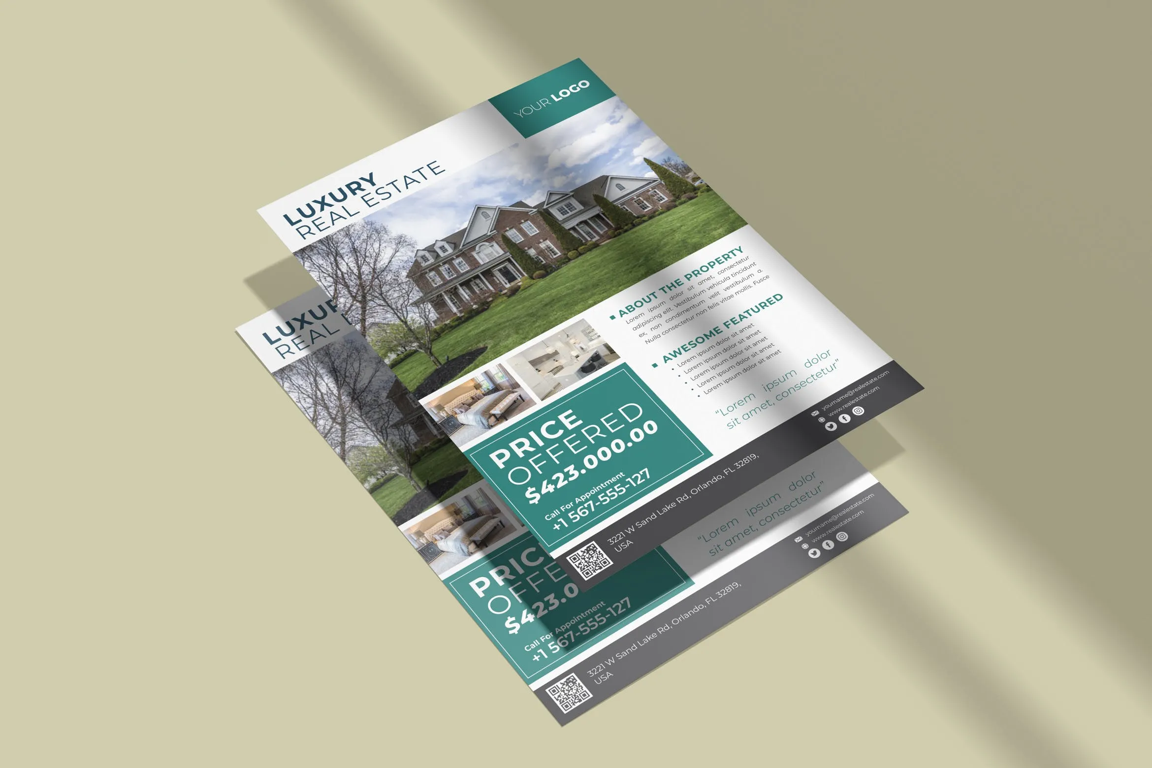 豪华别墅房地产销售传单设计模板 Luxury Real Estate Flyer