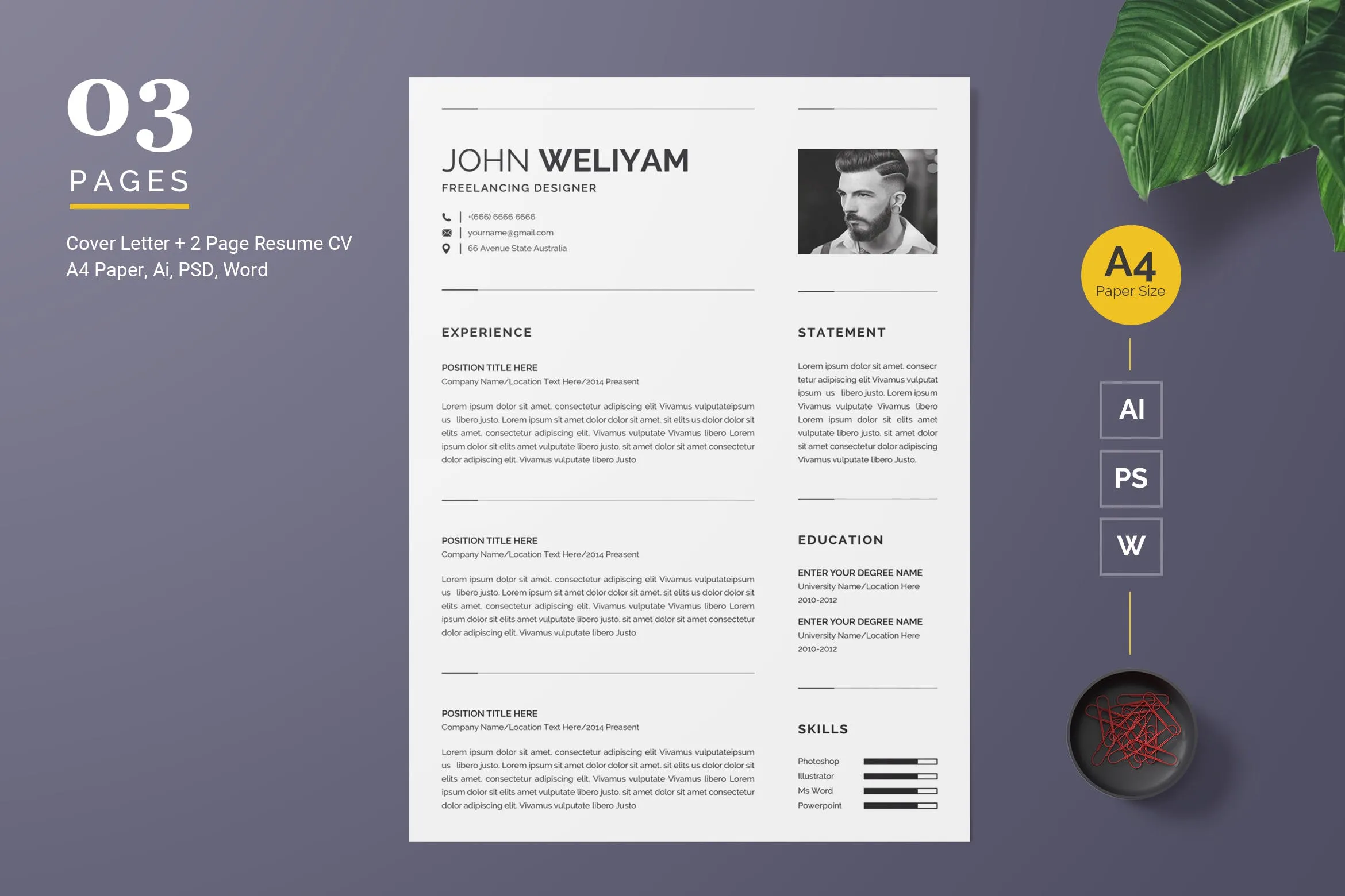 方形大头贴照片现代简约履历表版式设计模板 Professional and Clean Resume Template