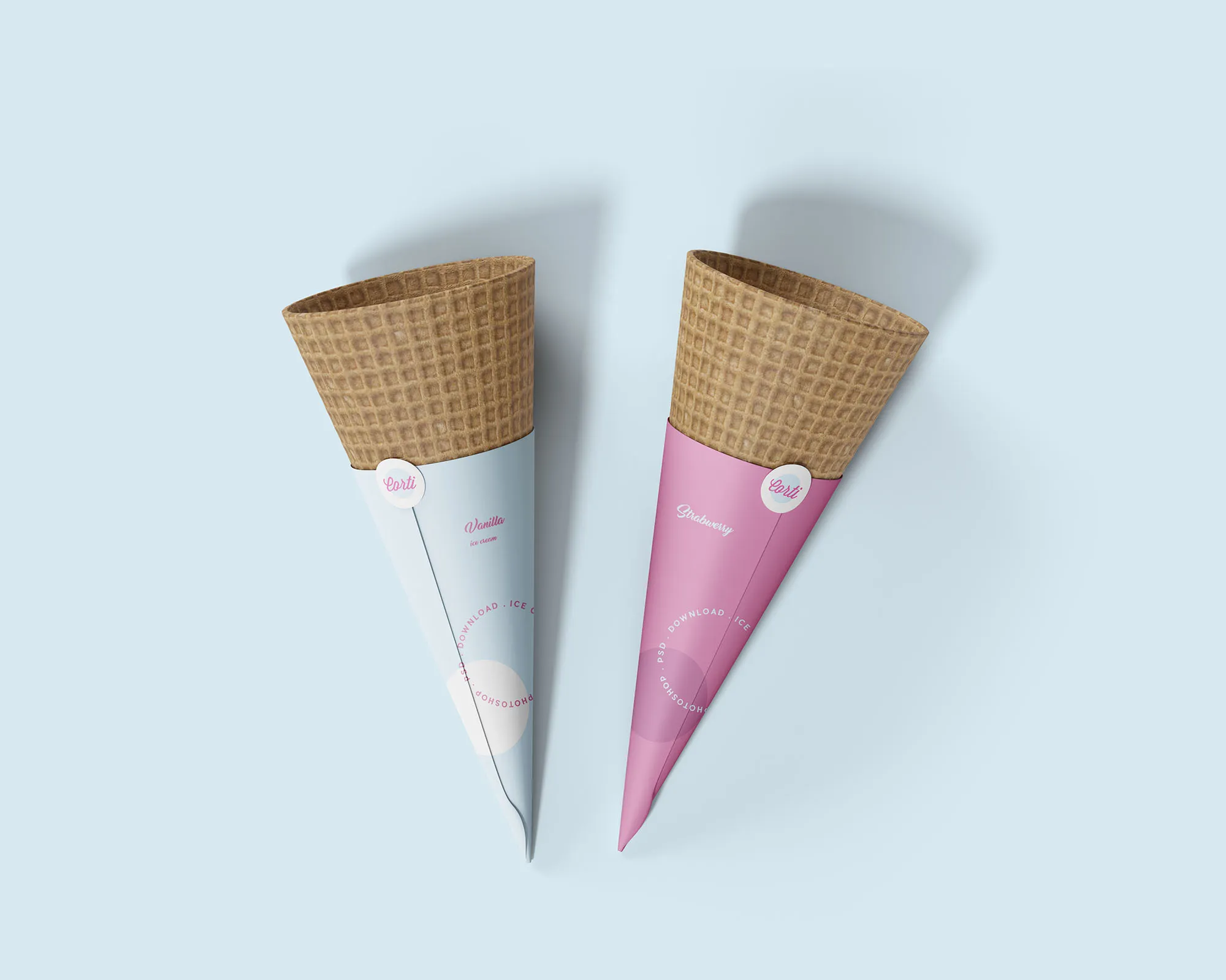 蛋卷冰淇淋包装纸设计样机模板 Ice Cream Cone Mockup
