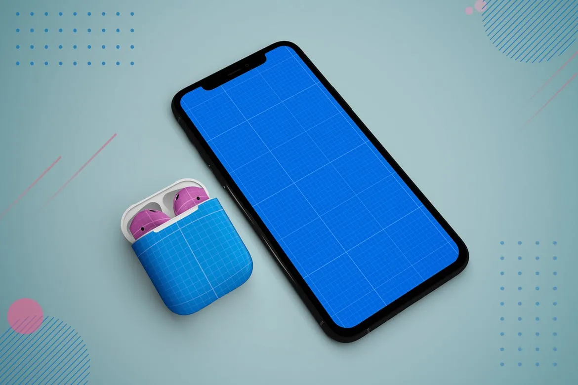 抽象设计风格iPhone 11手机&AirPods耳机素材库精选样机模板 Abstract iPhone 11 & AirPods Mockup插图(11)