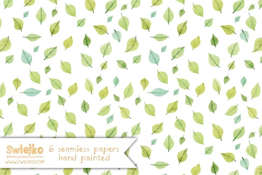 6张无缝叶子水彩纸质背景  Watercolor Papers, Seamless插图(1)