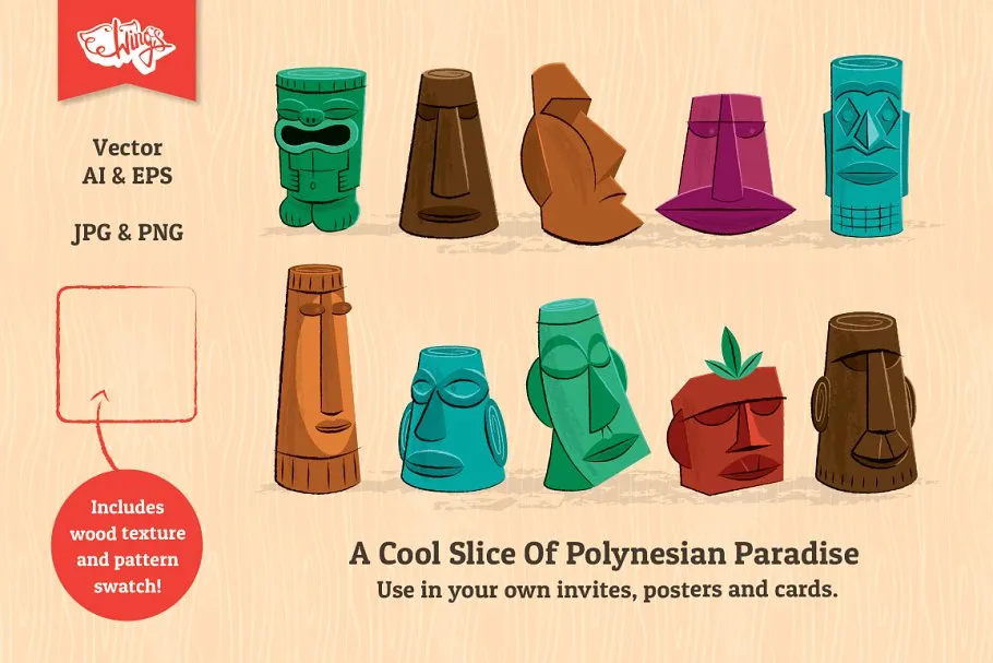 10款夏威夷经典TIKI玩偶矢量图形 Tiki Idol Vector Illustrations插图(1)