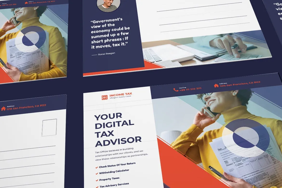 所得税业务宣传明信片PSD设计模板 Income Tax Postcard PSD Template插图(1)