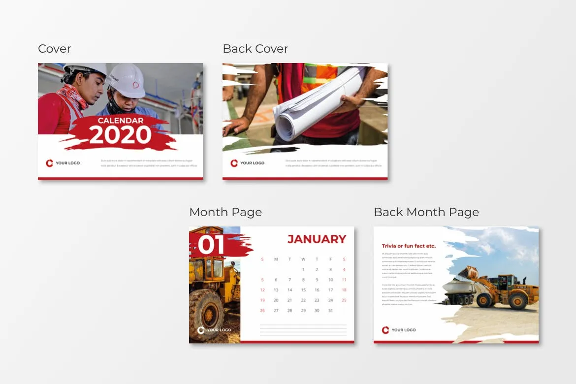 2020年建筑基建企业定制活页日历设计模板 Calendar 2020插图(1)