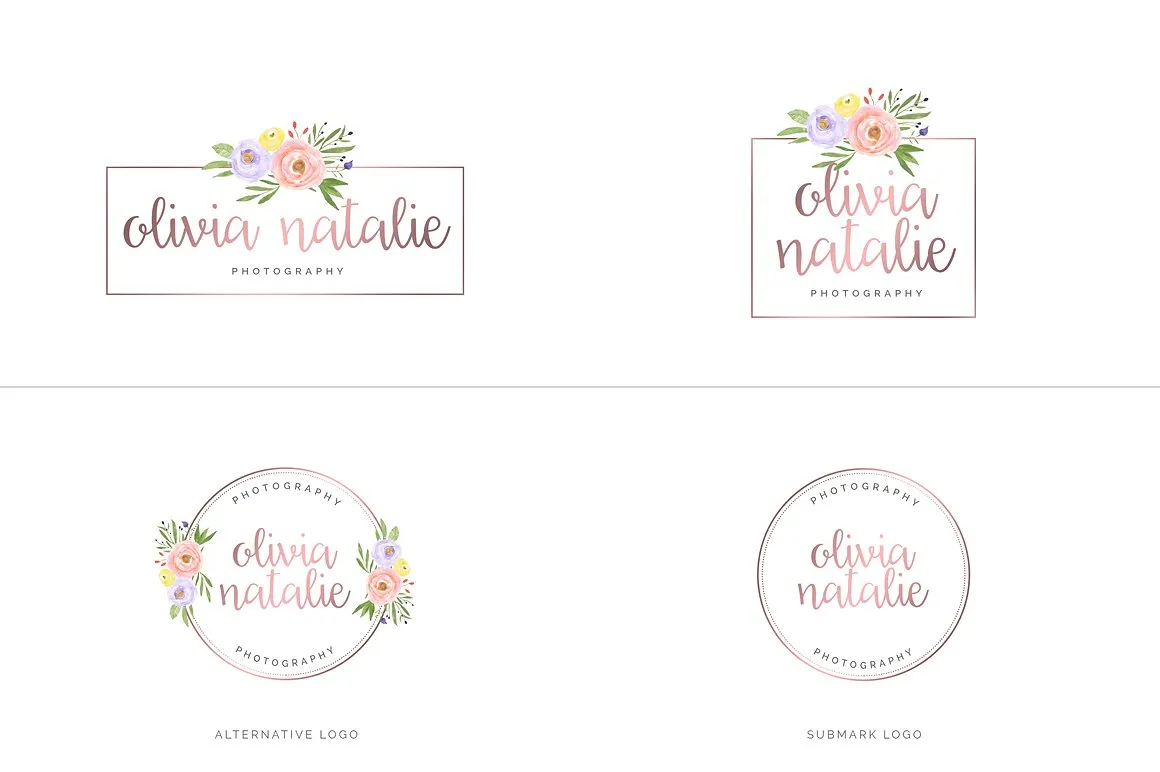 超级水彩风 Logo 设计素材包 Watercolor Premade Branding Logo Kit [模板、纹理&元素]插图(1)