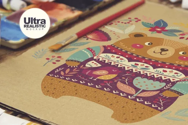 水彩画创作工作室场景牛皮纸样机模板 Paperboard Zoom插图(3)