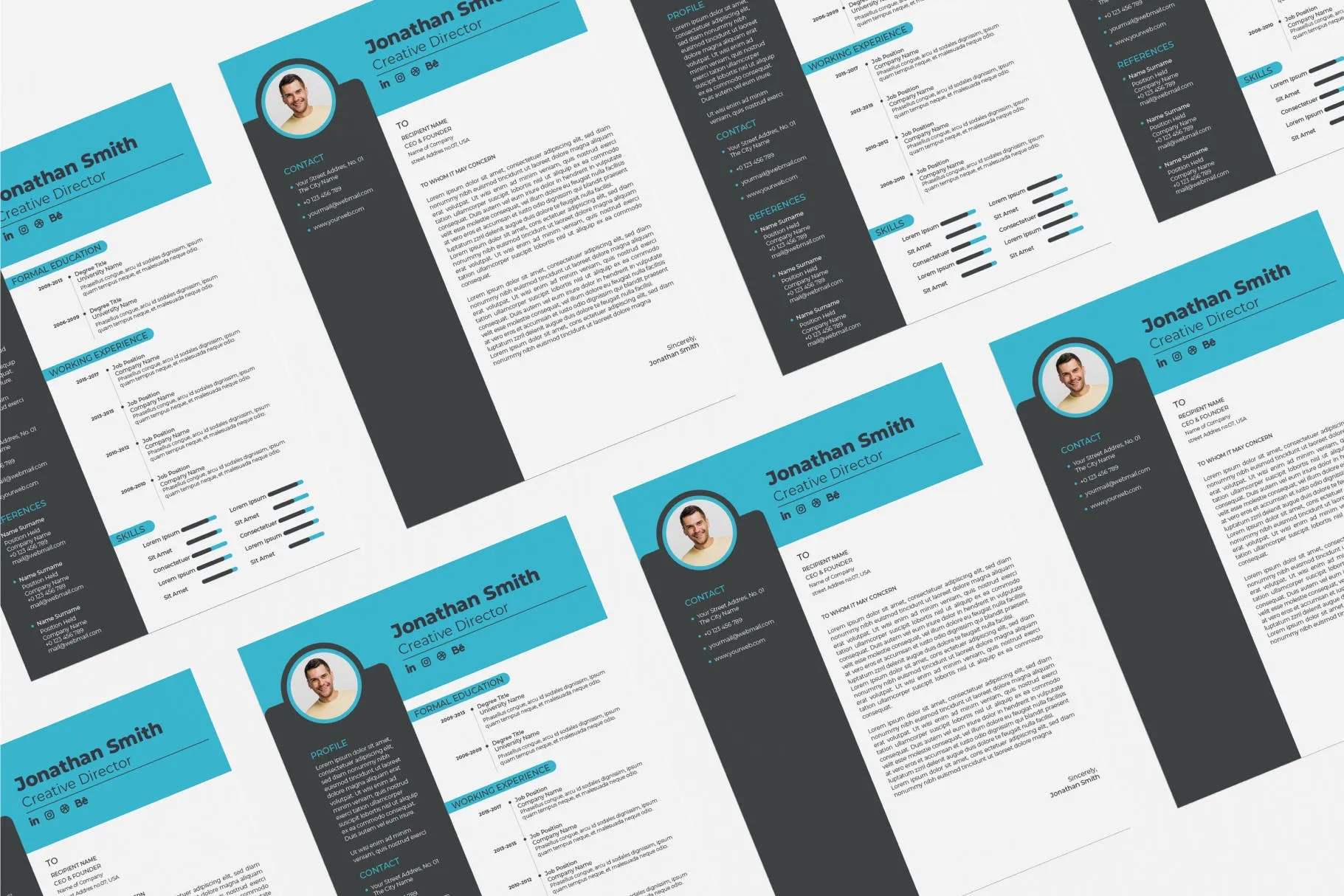 倒L版式设计风格像素设计精选简历模板下载v16 Cv Resume Template.v16