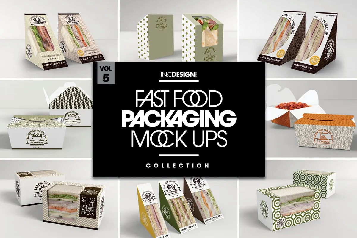 快餐食品包装样机v5 Fast Food Boxes Vol.5: Take Out Packaging Mockups