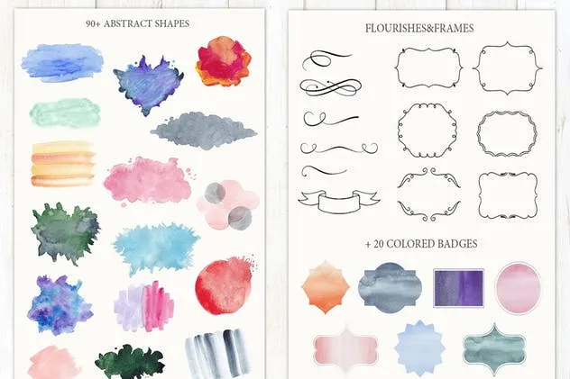 水彩插画/Logo设计素材包 Watercolor Logo Bundle. DIY插图(3)