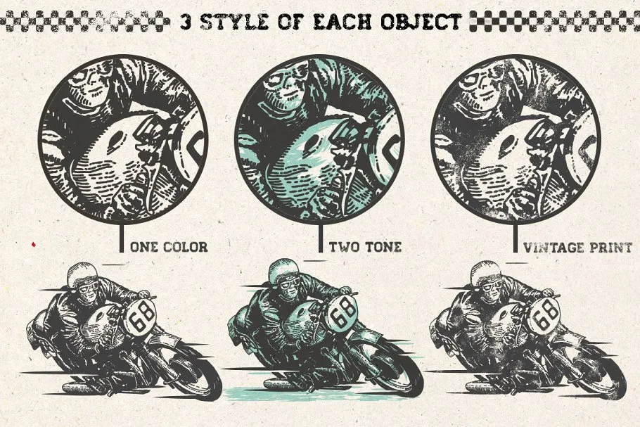 创意手绘老式汽车摩托车剪贴画合集 Hand drawn Cars and Bikes插图(1)