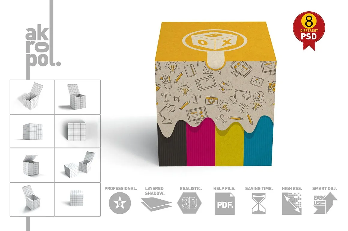 多角度盒子展示样机下载 Package Box-02 Mockups[psd]插图(4)
