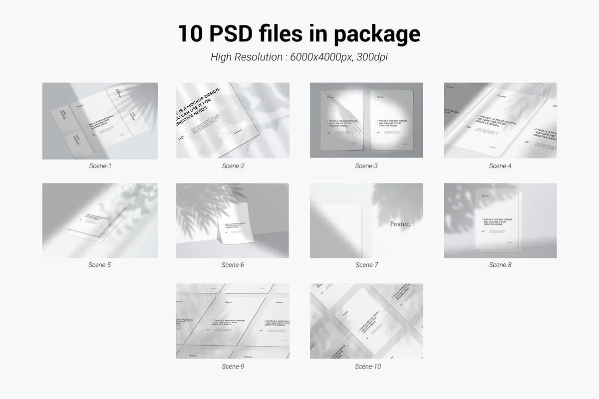 10个不同视角植物阴影背景海报设计效果图样机素材库精选 Poster Mockup Kit插图(1)