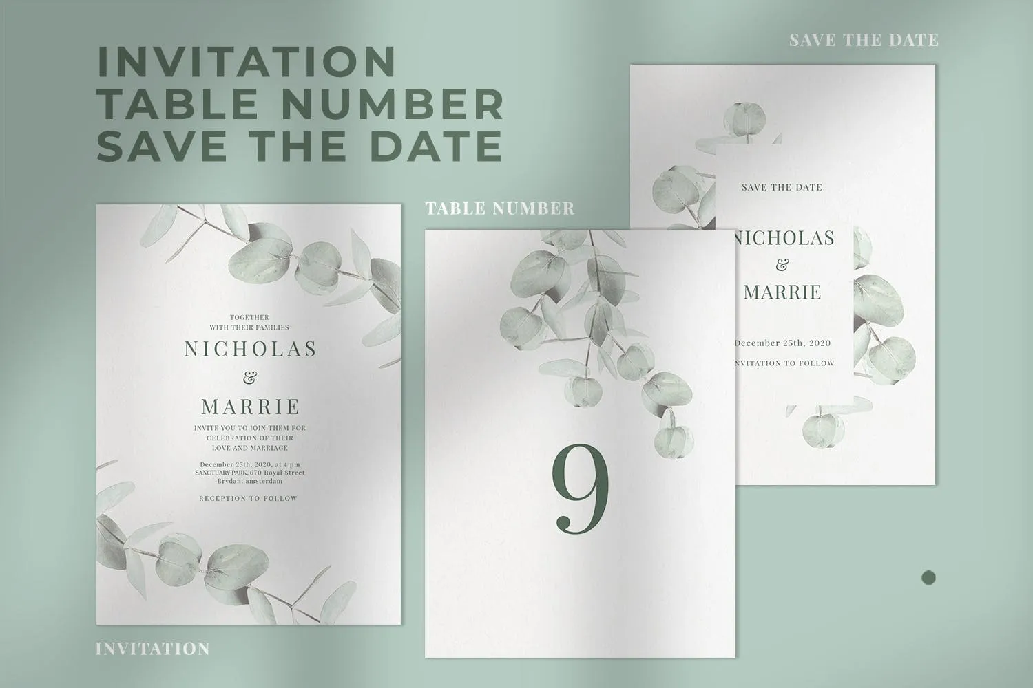 桉树装饰元素婚礼邀请设计素材包 Eucalyptus Wedding Invitation Suite插图(2)