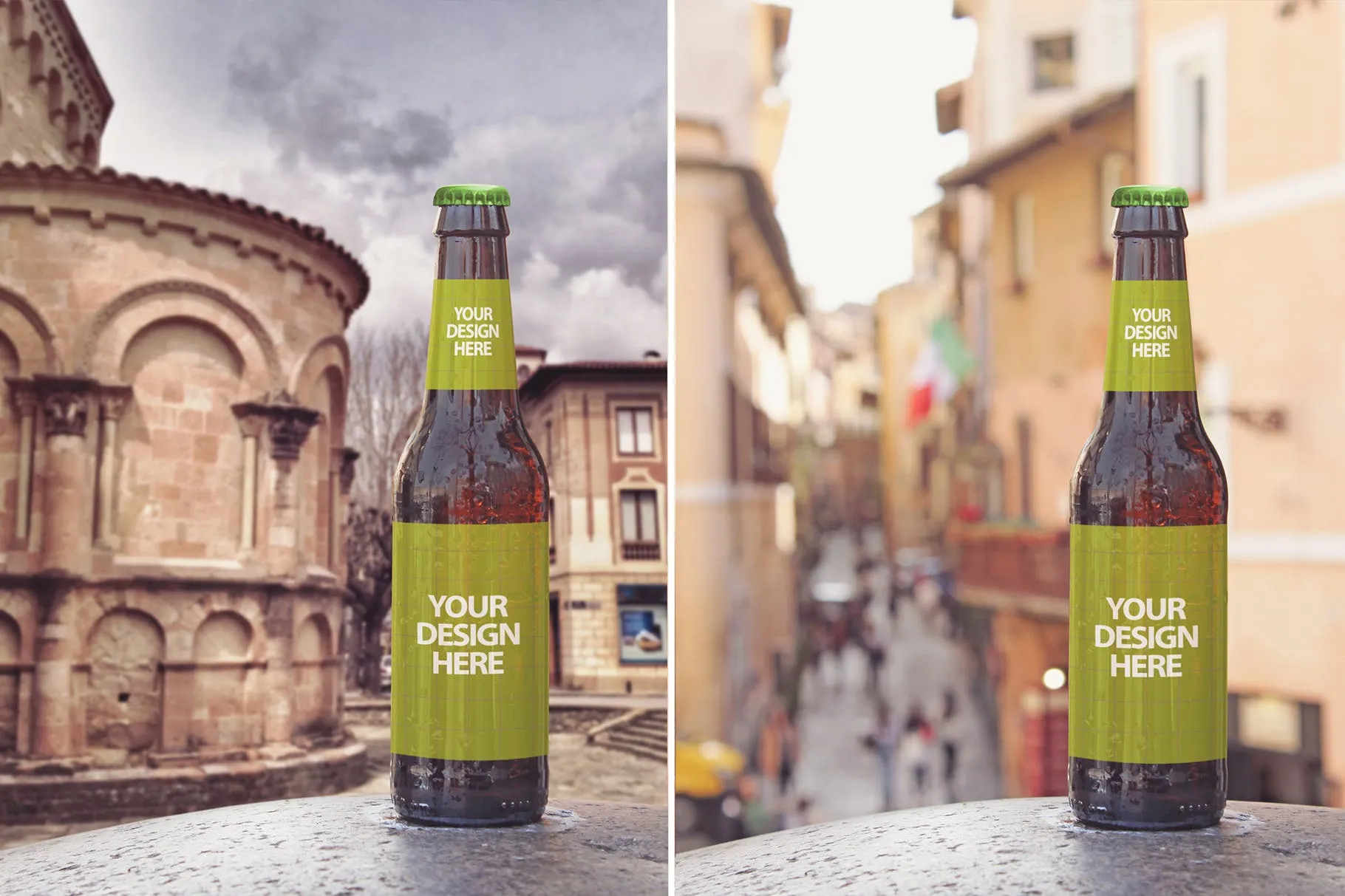 背景虚化场景啤酒瓶设计效果图素材库精选 Vertical Beer Mockup插图(2)