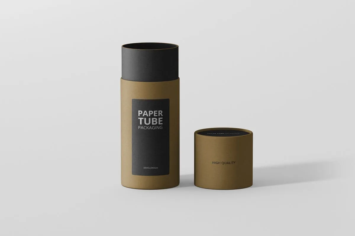 茶叶/咖啡高纸筒包装设计样机模板 Paper Tube Packaging Mockup#8211; Slim Short