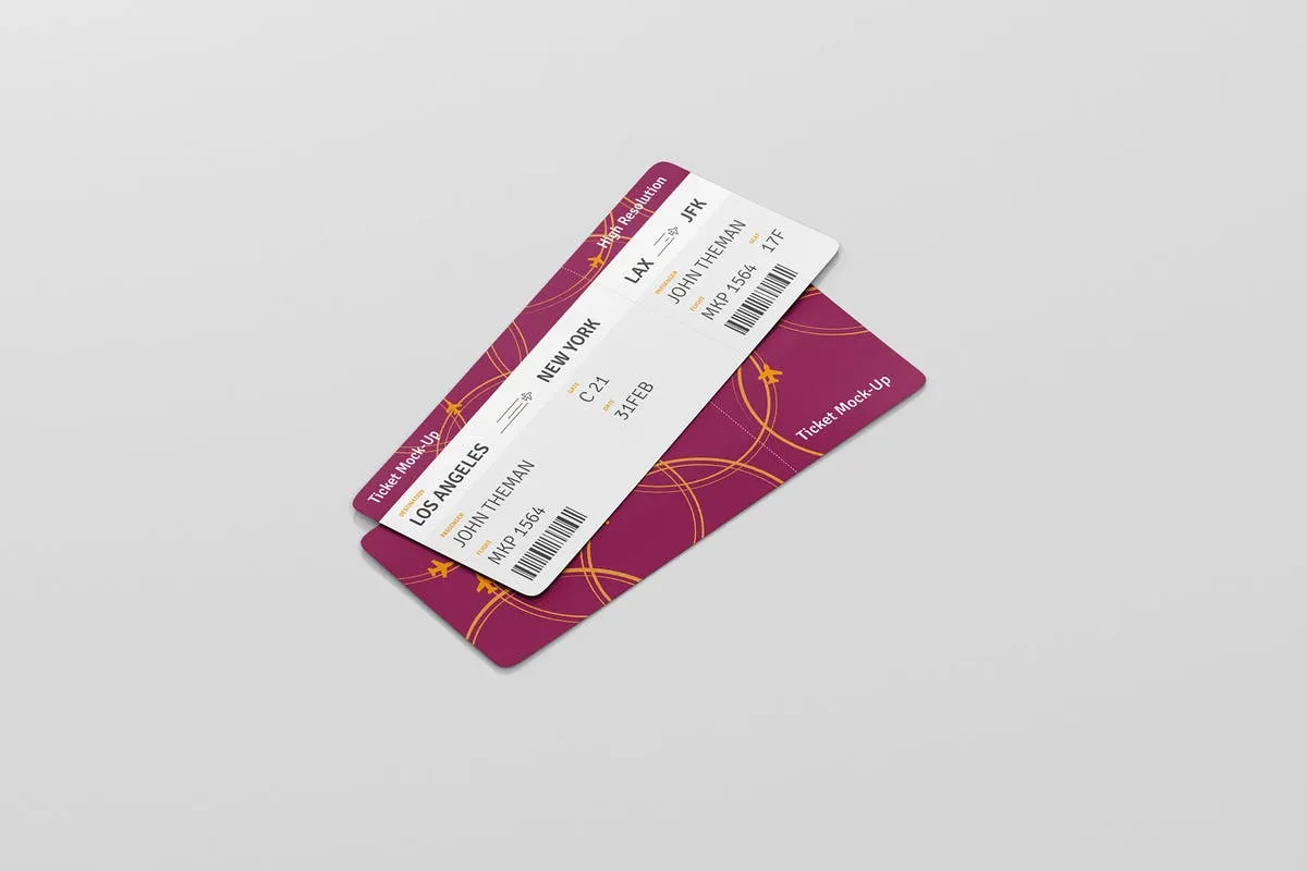 高品质的圆角机票/入场券/优惠券样机 Ticket Round Corner Mockup插图