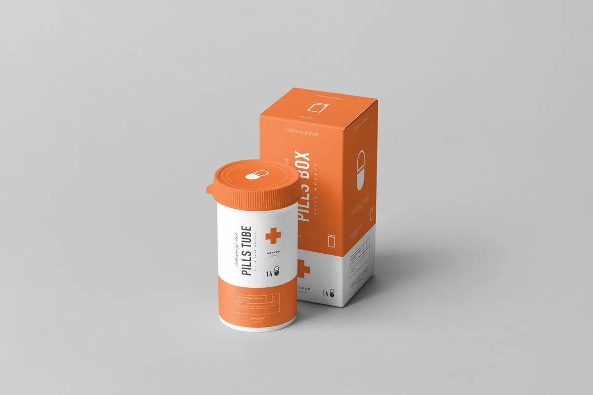 药丸樽药丸盒样机模板 Pills Tubeamp; Box Mock-up