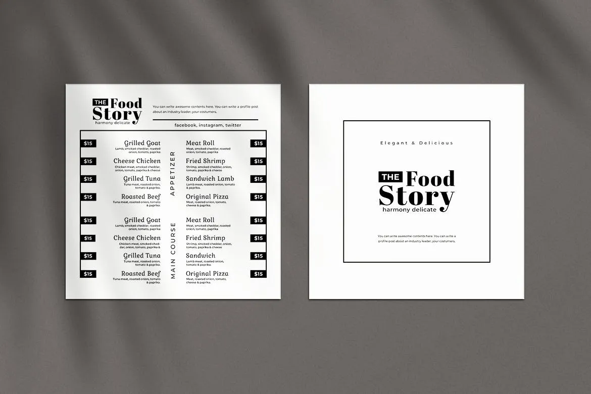 黑白配色西餐素材库精选菜单模板v01 Square Food Menu. 01插图(2)