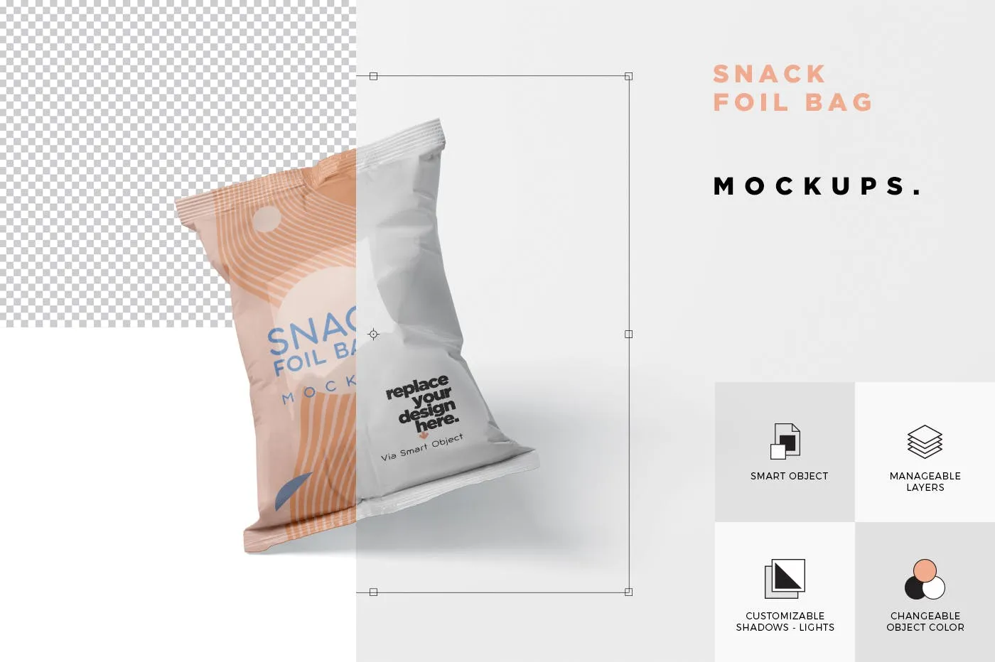 小吃零食铝箔袋/塑料包装袋设计图素材库精选 Snack Foil Bag Mockup – Plastic插图(5)