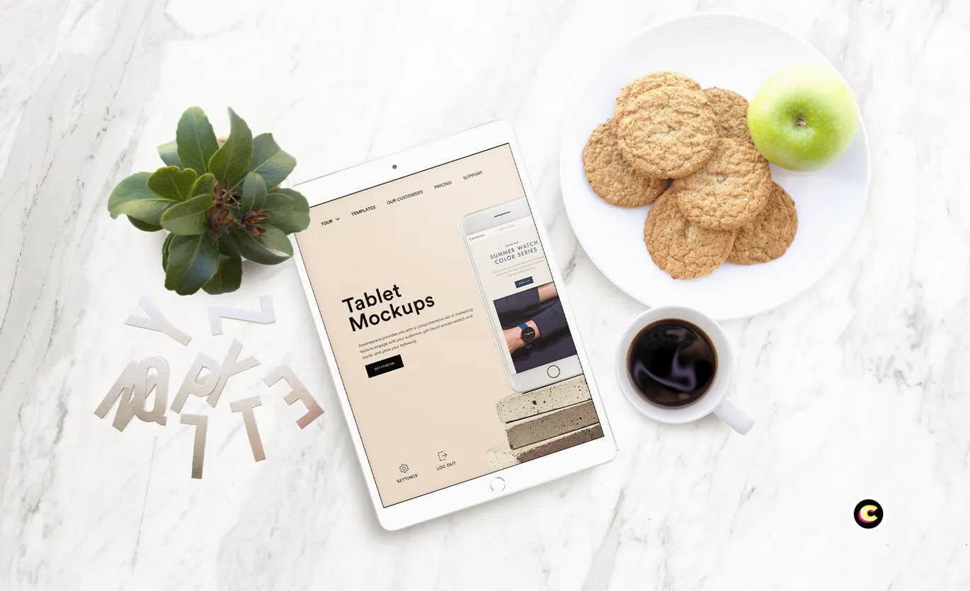 平板电脑/智能手机响应式页面设计效果图样机 Tablet Mock-Up插图(2)