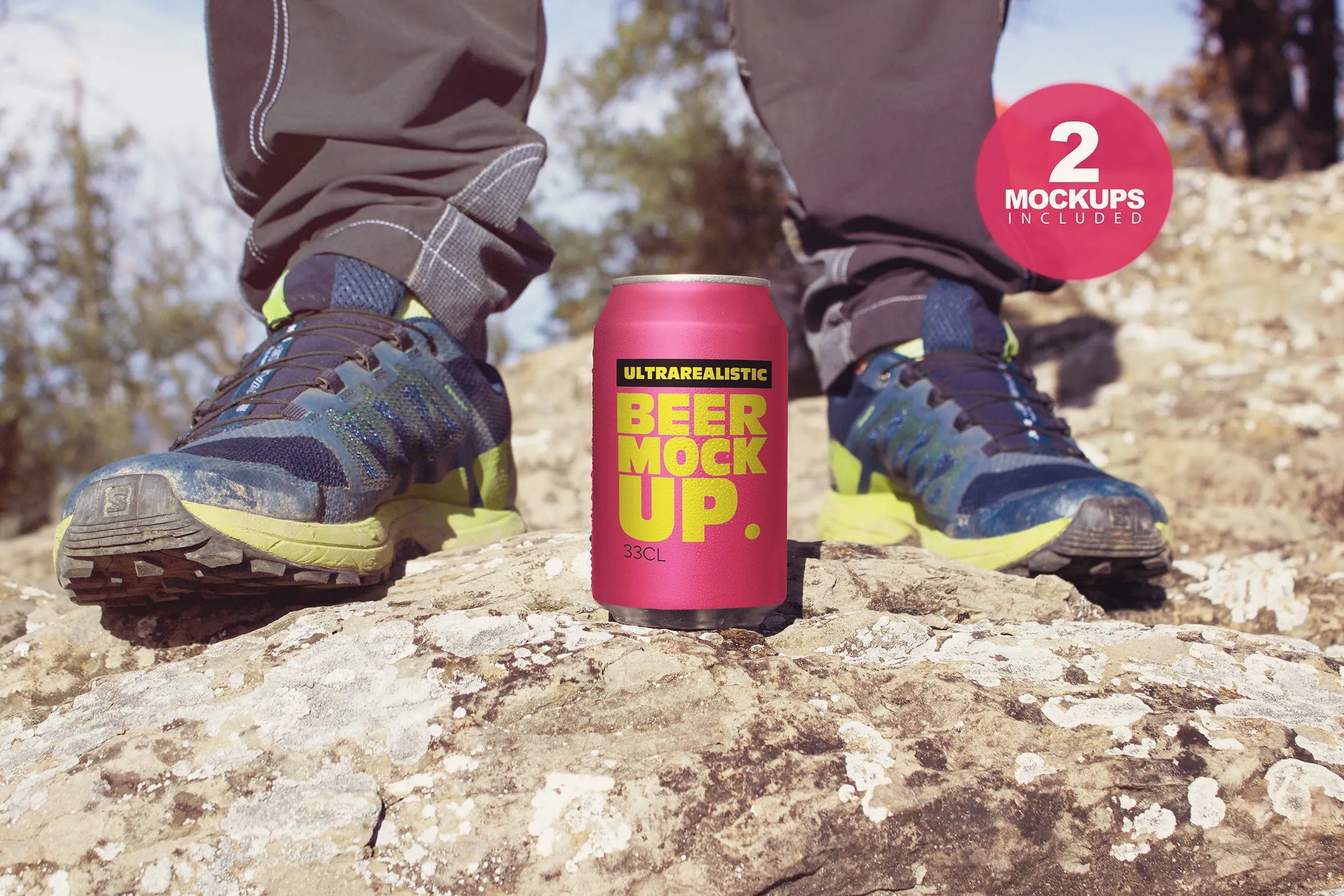 啤酒易拉罐野外拍摄场景素材库精选2 Mountain Beer Can Mockup Duo插图