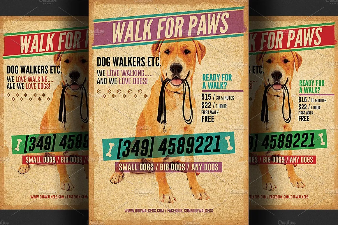 小狗宠物传单海报模板2 Dog Walkers Flyer Template 2