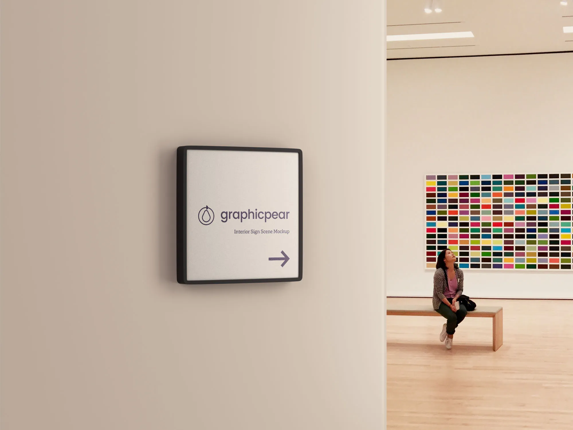 室内方形标志设计效果图样机-PSD Interior Square Sign Mockup#8211; PSD