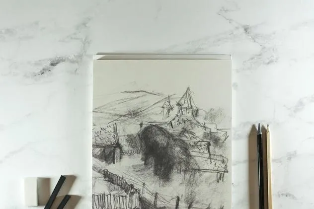 木炭笔&素描本艺术品展示样机 Charcoal & Sketch Mockup插图(4)