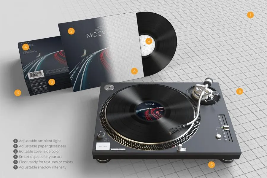 逼真的复古黑胶唱片样机插图(13)