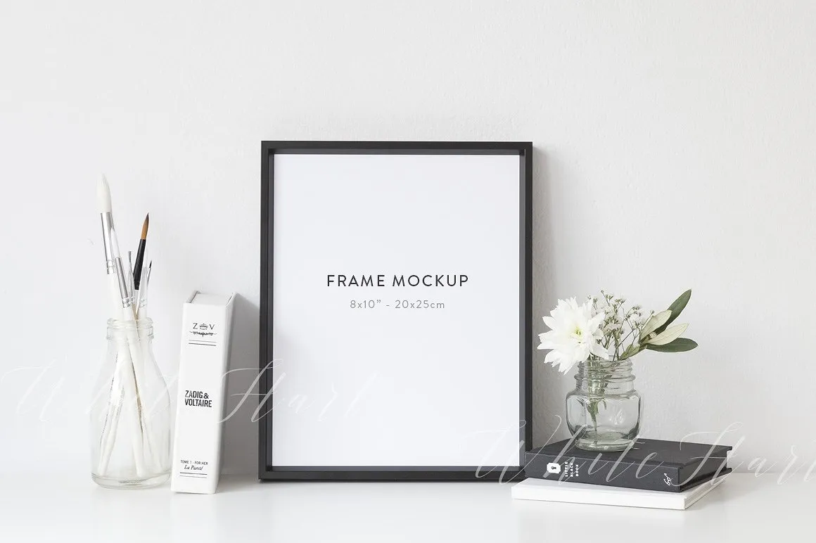 黑色实木相框样机 Frame mockup – 8×10 – Png/Jpg/Psd插图