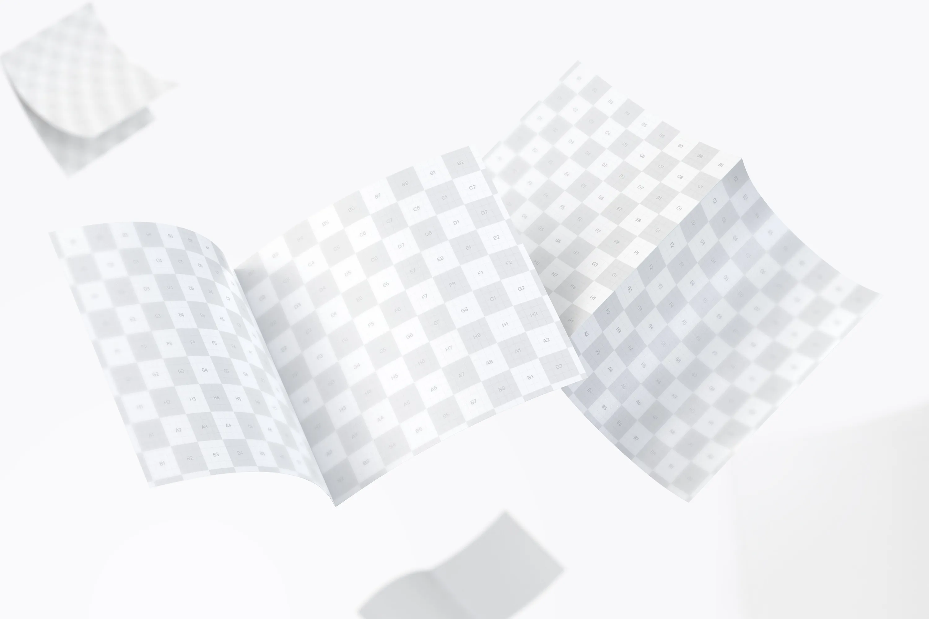 漂浮的方形对折小册子传单设计预览免费样机模板 FREE Square Bi Fold Brochure Mockup, Floating 3K插图(2)