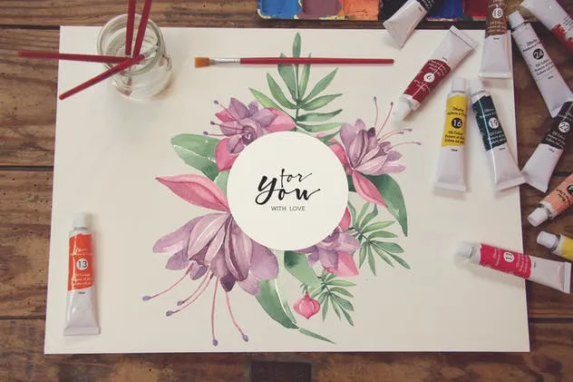 画室创作场景画纸样机模板v4 Paper Horitzontal插图(1)