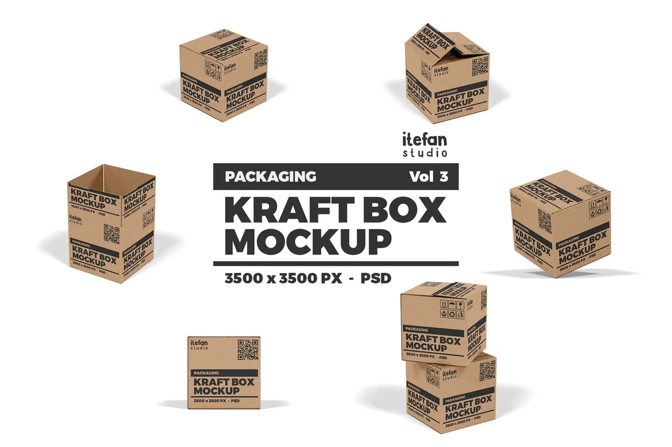 牛皮纸包装盒像素设计精选模板v3 Kraft Box Mockup#8211; Packaging Vol 3