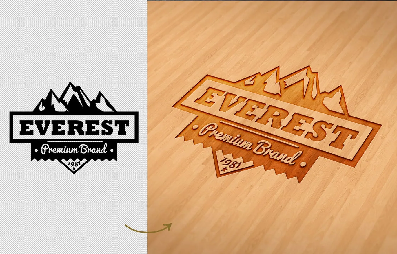 户外运动品牌Logo商标木刻效果图样机模板 Wood Engraved Mockup插图(2)