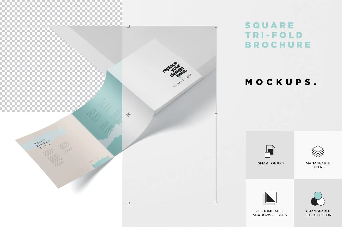 方形三折页宣传册传单印刷效果图样机素材库精选 Tri-Fold Brochure Mock-Up – Square插图(5)