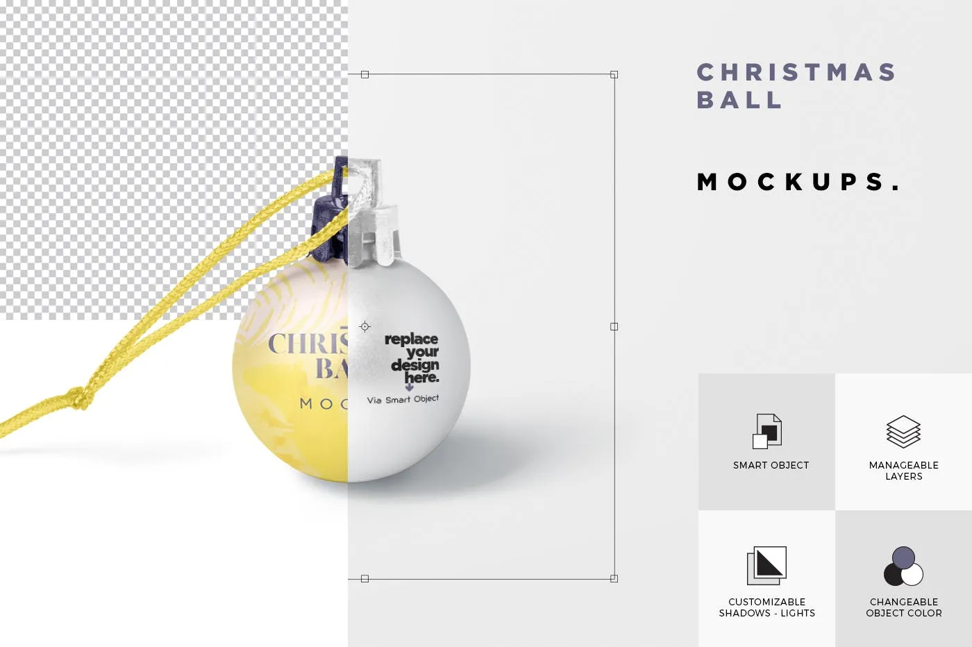 圣诞节装饰球节日氛围样机模板 Christmas Ball Mockup Set插图(5)