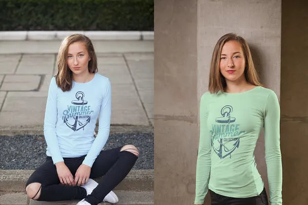 实景拍摄女款T恤模特上身效果样机模板 Crew Neck T-shirt Mock-up Female Version插图(5)