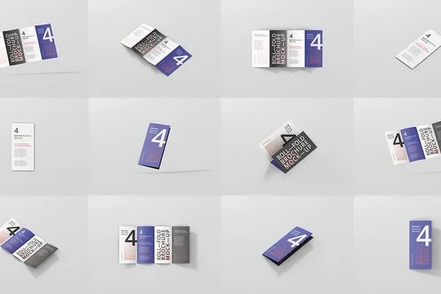 四折页迷你DL传单小册子样机模板 Roll-Fold Brochure Mockup – DL DIN Lang插图(14)