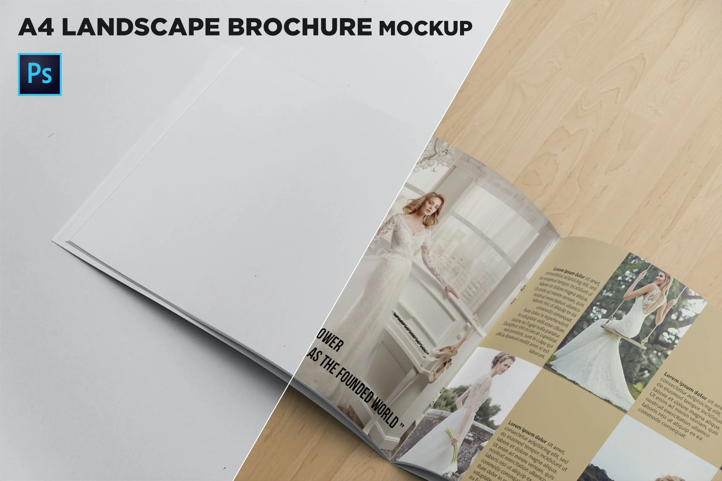 企业画册产品手册左侧特写样机像素设计精选 Landscape Brochure Mockup Left Closeup