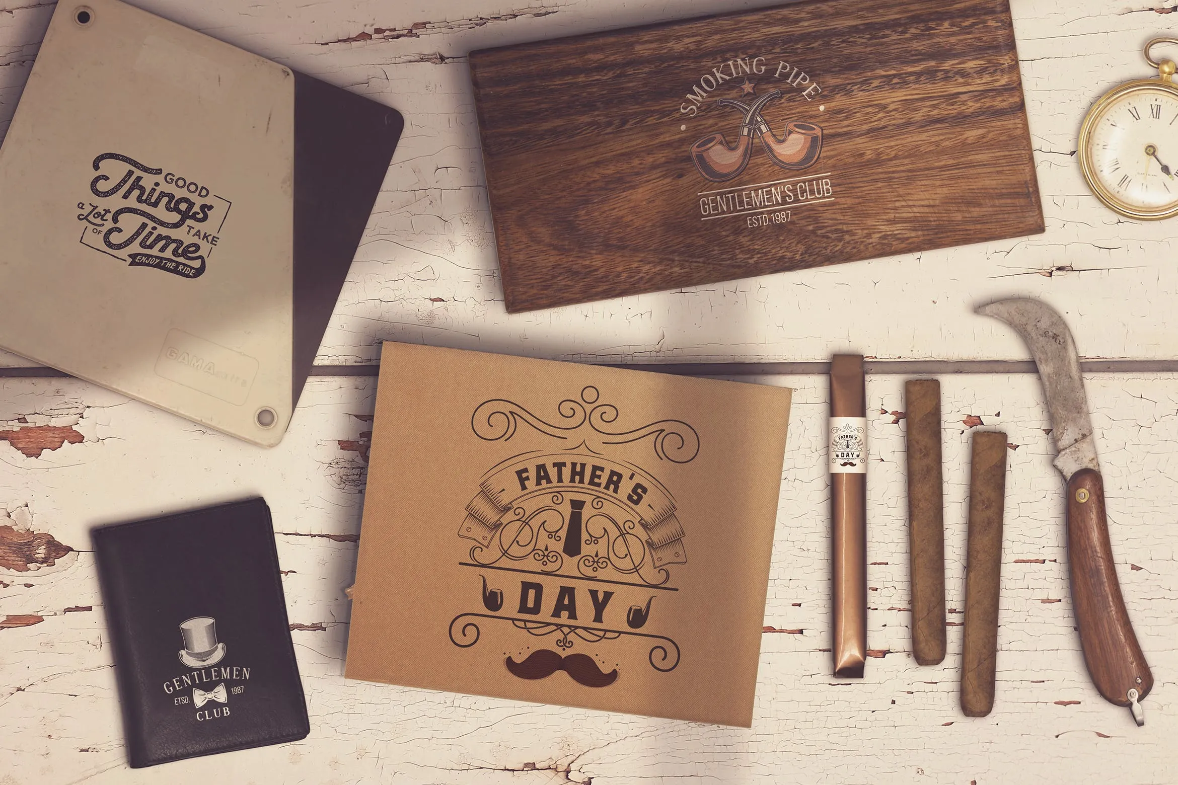 古巴雪茄外包装手绘设计场景样机模板 Cuban Cigars Scene Creator