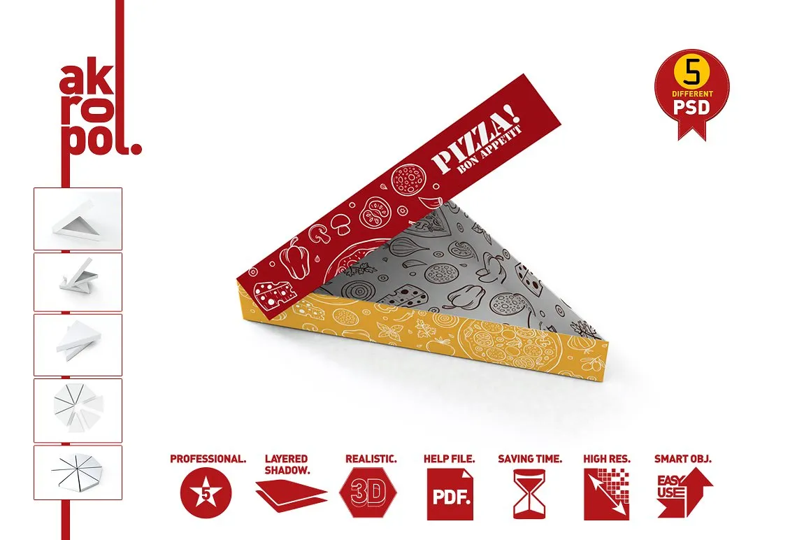 披萨切片包装盒展示模型下载 Pizza Slice Box Packaging Mockup [psd]插图(2)