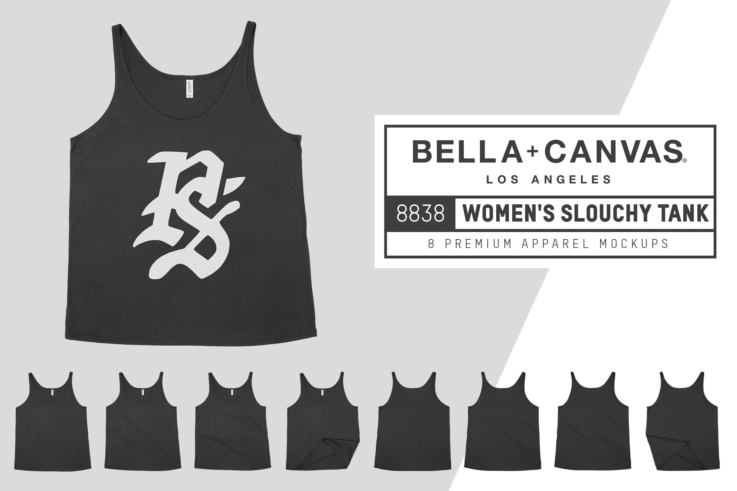 男士棉质无袖运动背心服装样机 Bella Canvas 8838 Slouchy Tank Mocks