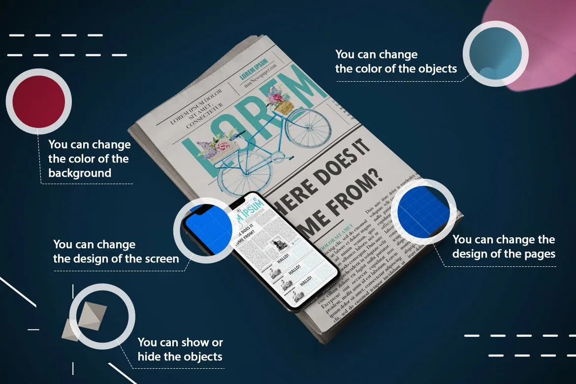 抽象设计风格报纸资讯类APP应用UI设计效果图素材库精选样机 Abstract Newspaper App MockUp插图(2)