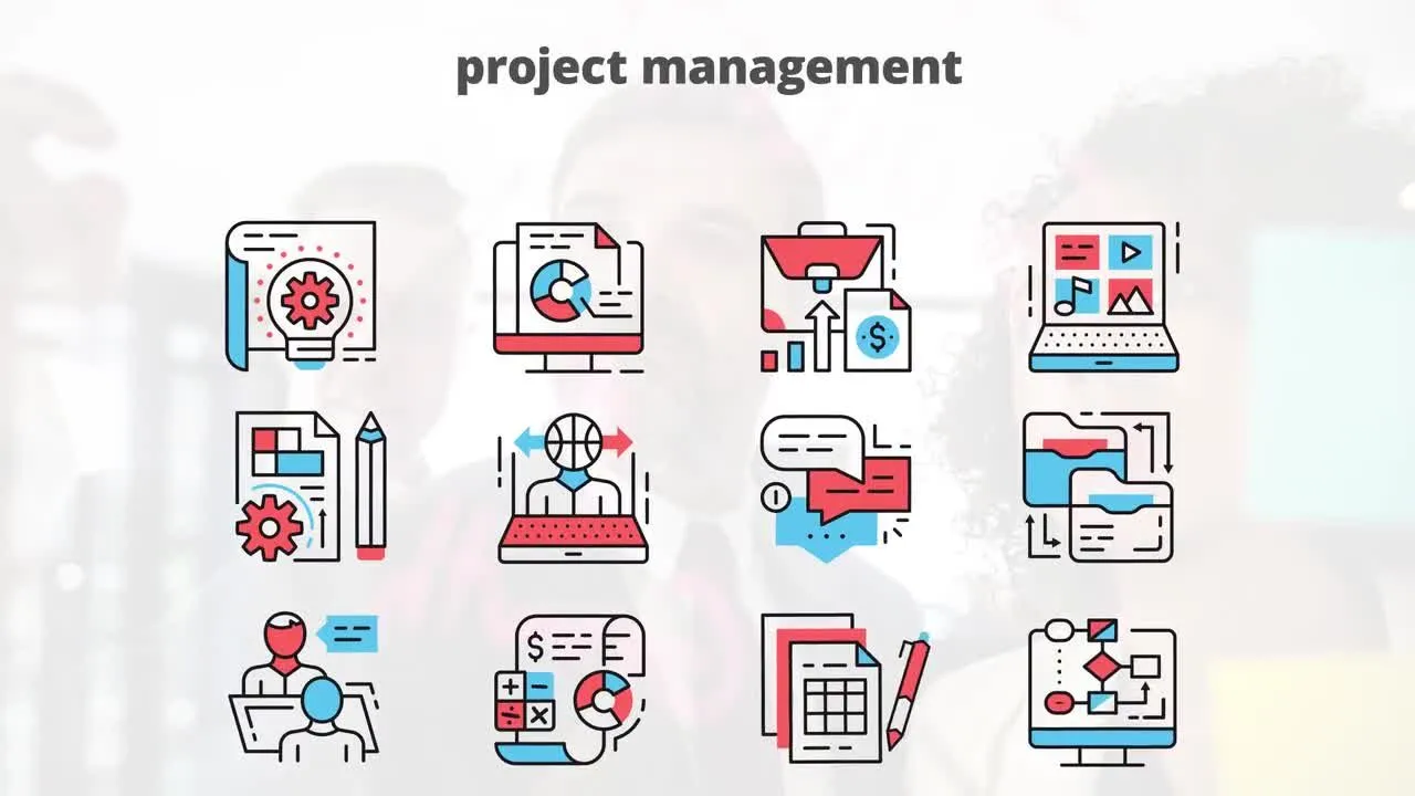 精彩的项目管理扁线图标集像素设计精选AE模板