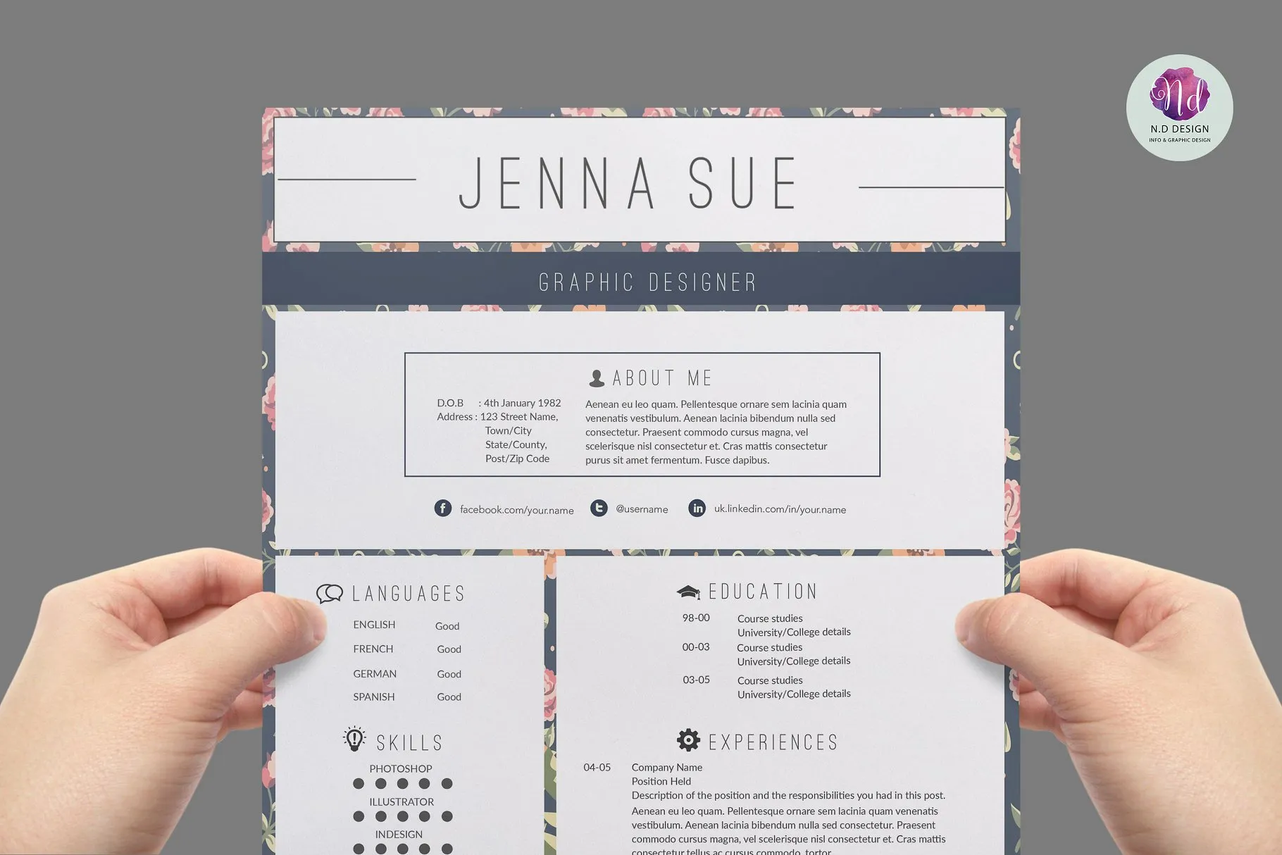 花卉主题专业简历模板套装 Modern resume template