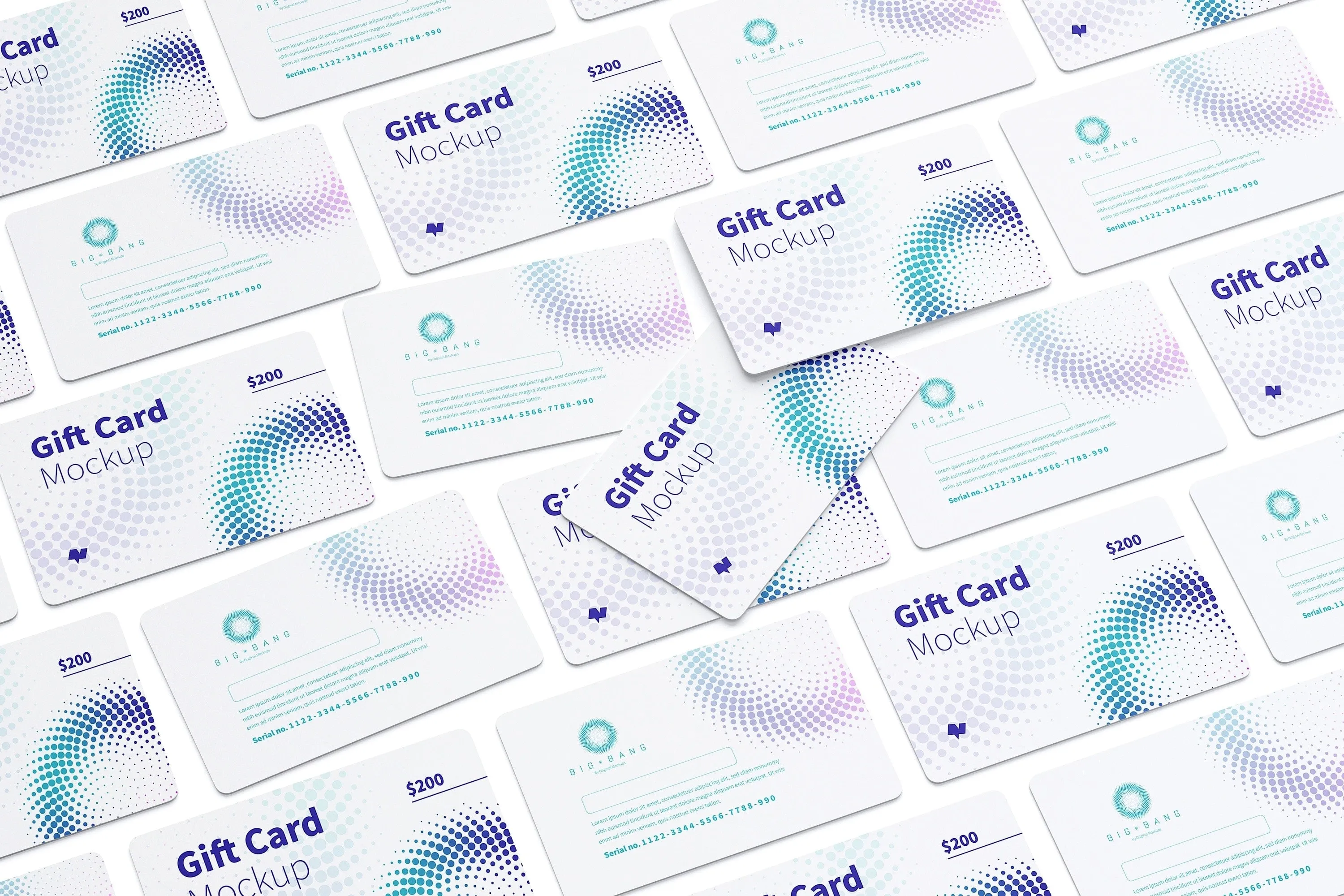 礼品积分卡外观设计等距网格样机模板04 Gift Card Mockup 04